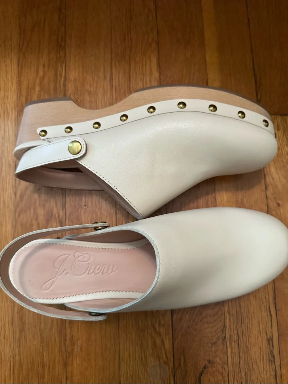 J. Crew Women's Cream Leather Studded Clog Sandals